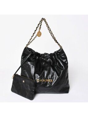 Chanel 22 Medium Chain Bag CC Logo Shiny Calfskin